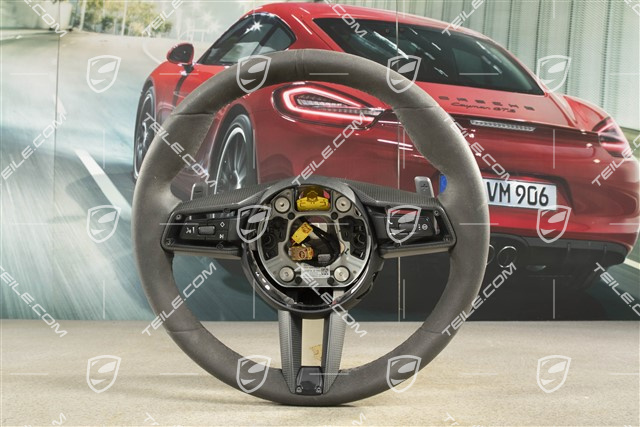 Steering wheel, multifunction, PDK, Sport Chrono Package Plus, Alcantara/Carbon, black