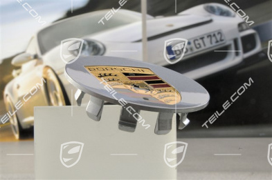 Hub cap, concave, crest coloured, GT-Silver metallic