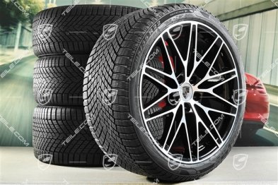 22" koła zimowe Macan RS Spyder Design, felgi 9J x 22 ET29 + 11J x 22 ET47 + NOWE opony zimowe Pirelli 255/40 R22 + 295/35 R22, czarny wysoki połysk