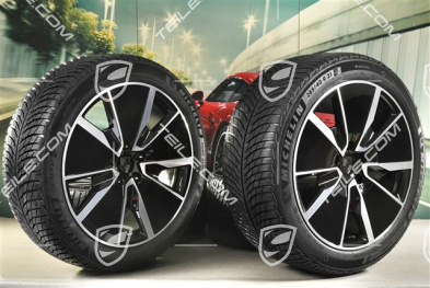 21" Koła zimowe Turbo, komplet, felgi 8,5J x 21 ET27 + 10,5J x 21 ET47 + NOWE opony zimowe Michelin Pilot Alpin 5 SUV 255/45 R21 + 285/40 R21, czarny wysoki połysk