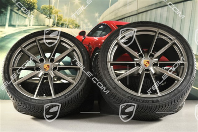 20"+21" koła zimowe Carrera S, komplet, felgi 8,5J x 20 ET53 + 11J x 21 ET66 + opony zimowe Michelin 245/35 R20 + 295/30 R21, Platinum satynowy mat