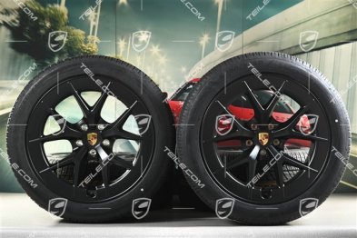 21" koła zimowe Cayenne RS Spyder Design, komplet, felgi 9,5J x 21 ET16 + 11J x 21 ET37 + opony zimowe Goodyear UltraGrip Performance 3 SUV 275/45 R21 + 315/40 R21, czarny satynowy półmat