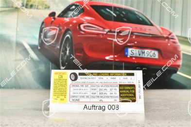 Aufkleber / Klebeschild / Hinweiss Reifen- und Ladeinformation, Carrera 4 USA