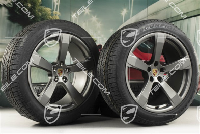20-inch "Macan Sport" winter wheels set, rims 9J x 20 ET26 + 10J x 20 ET19 + NEW Pirelli winter tyres 265/45 R 20 + 295/40 R 20, platinum satin matt, with TPMS