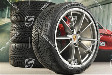 20"+21" koła zimowe Carrera S, komplet, felgi 8,5J x 20 ET53 + 11J x 21 ET66 + opony zimowe Michelin 245/35 R20 + 295/30 R21, Platinum satynowy mat