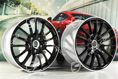 19" Komplet felg Sport Design, czarne, felgi 8J x 19 ET57 + 9,5J x 19 ET46, gwiazda felgi czarna / rant srebrny