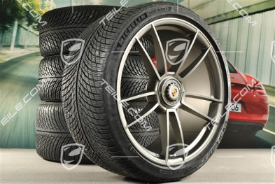 20"+21" koła zimowe Turbo S, komplet, felgi montowane centralnie 8,5J x 20 ET40 + 11J x 21 ET66 + opony zimowe Michelin 245/35 R20 + 305/30 R21, platinum satynowy półmat