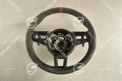 GT3 / GT2RS, Sport steering wheel with Paddles PDK, Alcantara, Black with Platinum grey thread, Red 12 o'clock strip mark