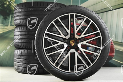 22" Sommerräder 911 Turbo Design, Felgen 10J x 22 ET48 +11,5J x 22 ET61 + Pirelli Sommerreifen 285/40 R22 + 315/35 R22, schwarz hochglanz