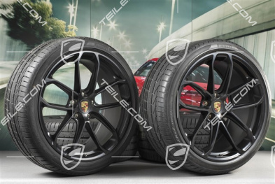 22" Cayenne Coupé GT Sommerräder Satz, Felgen 10J x 22 ET48 + 11,5J x 22 ET52 + Pirelli P Zero Sommerreifen 285/35 R22 + 315/30 R22, mit RDK-Sensoren, schwarz seidenmatt