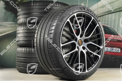 21-inch Panamera Exclusive Design Sport summer wheel set, wheel rims 9,5J x 21 ET71 + 11,5J x 21 ET69 + NEW Michelin summer tyres 275/35 R21 + 315/30 R21, with TPMS, black high gloss