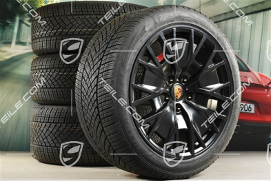 20" Turbo S Aero Design Winterräder Satz, Felgen 9J x 20 ET54 + 11J x 20 ET60 + Goodyear Winterreifen 245/45 R20 + 285/40 R20, schwarz seidenmatt