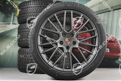 21-inch Cayenne COUPÉ RS Spyder winter wheel set, rims 9,5J x 21 ET46 + 11,0J x 21 ET49 + Pirelli winter tyres275/40 R21 + 305/35 R21, with TPMS, Platinum satin matt