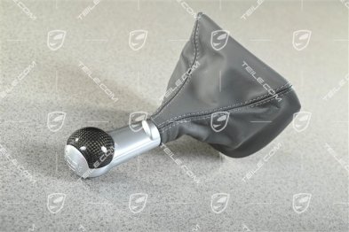 Turbo, Schalthebelknopf, Steingrau Leder / Aluminium mit Carbon, 6-gang schaltgetriebe