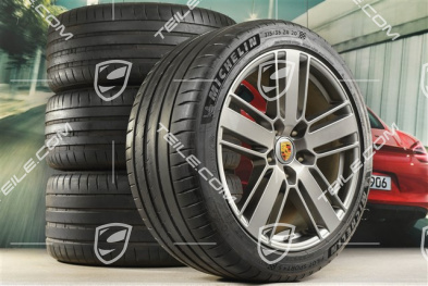 20" Panamera Design 2 Sommerräder, Felgen 9,5J x 20 ET71 + 11,5J x 20 ET68 + Michelin Sommerreifen 275/40 ZR20 + 315/35 ZR20, mit RDK-Sensoren, Platinum Seidenmatt