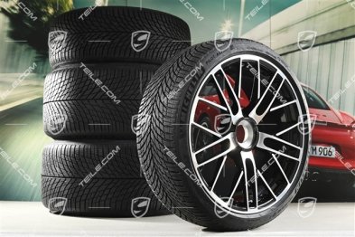 20+21" 911 Turbo S Winterräder Satz, Felgen 8,5J x 20 ET40 + 11,5 x 21 ET62 + Michelin Winterreifen 245/35 R20 + 315/30 R21, schwarz hochglanz + glanzgedrecht