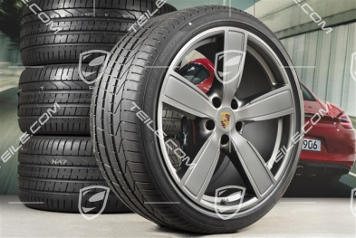 22-inch summer wheel set Sport Classic, rims 10J x 22 ET48 + 11,5J x 22 ET61 + NEW Pirelli summer tyres 285/35 ZR22 + 315/30 ZR22, Platinum satin-mat, with TPM