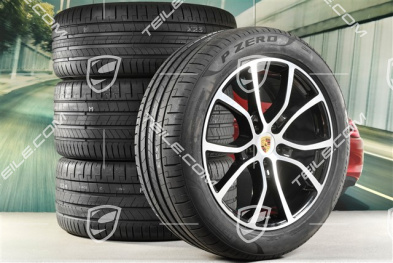 21-inch Cayenne Coupe Exclusive Design summer wheel set, rims 9,5J x 21 ET46 + 11,0J x 21 ET49 + NEW Pirelli P Zero summer tyres 285/45 R21 + 315/40 R21, with TPMS, Jet Black Metallic