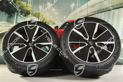 21-inch Macan Turbo winter wheel set, rims 8,5J x 21 ET27 + 10,5J x 21 ET47 + Michelin Pilot Alpin 5 SUV winter tyres 255/45 R21 + 285/40 R21, black high gloss