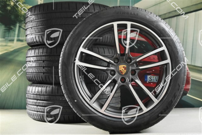 21-inch Cayenne Turbo summer wheel set, rims 9,5J x 21 ET46 + 11,0J x 21 ET58 + NEW Pirelli P Zero summer tyres 285/40 R21 + 315/35 R21, with TPMS, polished / in titanium dark