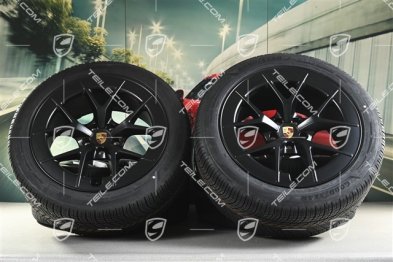 21" koła zimowe Cayenne RS Spyder Design, komplet, felgi 9,5J x 21 ET16 + 11J x 21 ET37 + opony zimowe Goodyear UltraGrip Performance 3 SUV 275/45 R21 + 315/40 R21, czarny satynowy półmat