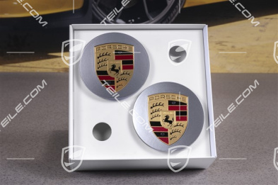 Radzierdeckel Satz, Platinsilber, Wappen farbig