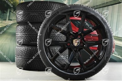 21" Panamera SportDesign Koła zimowe, komplet, felgi 9,5J x 21 ET71 + 10,5J x 21 ET71 + NOWE opony zimowe Michelin Pilot Alpin 5 275/35 R21 + 315/30 R21, czarny wysoki połysk