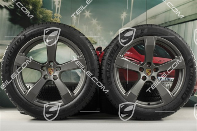 20-inch "Macan Sport" winter wheels set, rims 9J x 20 ET26 + 10J x 20 ET19, Michelin winter tyres 265/45 R 20 + 295/40 R 20, platinum satin matt, with TPMS