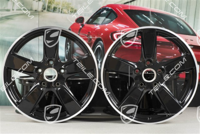 19-inch Cayman S wheel set, 8J x 19 x ET 57 + 9,5J x 19 x ET 45, wheel spokes in black