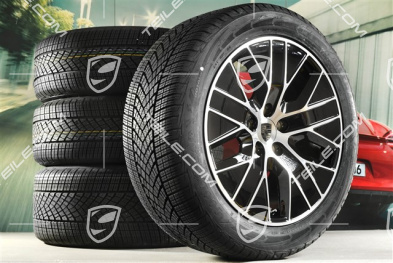 20-inch Macan S winter wheel set, rims 7,5J x 20 ET32 + 10J x 20 ET49 + NEW Goodyear winter tyres 235/55 R20 + 285/45 R20, black high gloss