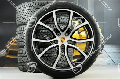 21-inch Cayenne Exclusive Design winter wheel set, rims 9,5J x 21 ET46 + 11,0J x 21 ET58 + Pirelli winter tyres 275/40 R21 + 305/35 R21, with TPMS, Jet Black Metallic