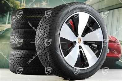 20" koła zimowe Macan, felgi 7,5J x 20 ET32 + 10J x 20 ET49 + opony zimowe Goodyear 235/55 R20 + 285/45 R20, czarny wysoki połysk