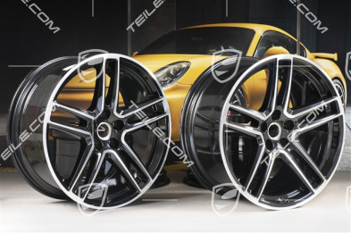 20" Komplet felg "Macan Turbo", 9J x 20 ET26 + 10J x 20 ET19, BORBET, czarny perłowy metalik Jet Black