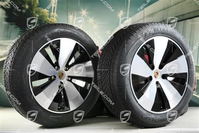 20" koła zimowe Macan, felgi 7,5J x 20 ET32 + 10J x 20 ET49 + opony zimowe Goodyear 235/55 R20 + 285/45 R20, czarny wysoki połysk