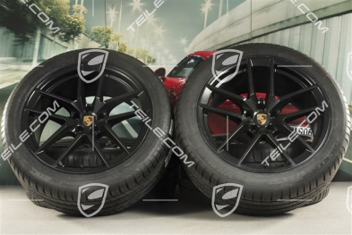20-inch "Macan S" summer wheels set, rims 9J x 20 ET26 + 10J x 20 ET19 + Michelin summer tyres 265/45 R20 + 295/40 R20, Black satin mat, with TPMS