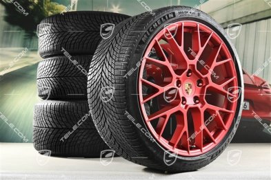 20"+21" RS Spyder Design winter wheel set, wheel rims 8,5J x 20 ET50 + 11J x 21 ET82 + NEW Michelin winter tyres 245/35 R20 + 305/30 R21, with TPMS, Pyro Red