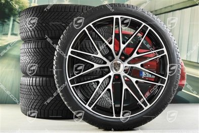 22" koła zimowe Macan RS Spyder Design, felgi 9J x 22 ET29 + 11J x 22 ET47 + NOWE opony zimowe Pirelli 255/40 R22 + 295/35 R22, czarny wysoki połysk
