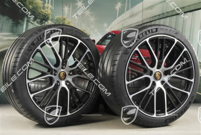 21-inch Panamera Exclusive Design Sport summer wheel set, wheel rims 9,5J x 21 ET71 + 11,5J x 21 ET69 + NEW Michelin summer tyres 275/35 R21 + 315/30 R21, with TPMS, black high gloss