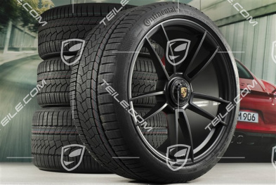 20+21-inch GTS "Turbo S" winter wheel set, central lock rims 8,5J x 20 ET50 + 11J x 21 ET66 + Continental winter tyres 245/35 R20 + 295/30 R21, black satin matt