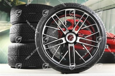 20+21" 911 Turbo S Winterräder Satz, Felgen 8,5J x 20 ET40 + 11,5 x 21 ET62 + Michelin Winterreifen 245/35 R20 + 315/30 R21, schwarz hochglanz + glanzgedrecht
