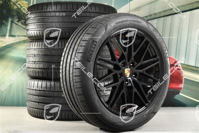 21" koła letnie Cayenne Coupe RS Spyder Design, komplet, felgi 9,5J x 21 ET46 + 11,0J x 21 ET49 + opony letnie Pirelli P Zero 285/45 R21 + 315/40 R21, z czujnikami ciśnienia, czarny wysoki połysk