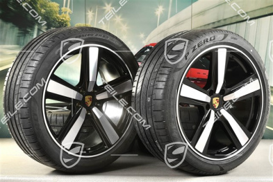 22-inch summer wheel set Cayenne Exclusive Design Sport, wheel rims 10J x 22 ET48 +11,5J x 22 ET61 + Pirelli summer tyres 285/40 R22 + 315/35 R22, black high gloss