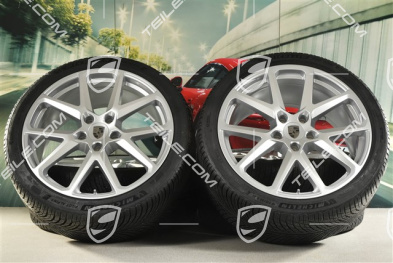 21" Panamera SportDesign Winterräder Satz, Felgen 9,5J x 21 ET71 + 10,5J x 21 ET71 + NEUE Michelin Pilot Alpin 5 Winterreifen 275/35 R21 + 315/30 R21, Silber Metallic