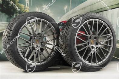 21-inch Cayenne COUPÉ RS Spyder winter wheel set, rims 9,5J x 21 ET46 + 11,0J x 21 ET49 + Pirelli winter tyres275/40 R21 + 305/35 R21, with TPMS, Platinum satin matt