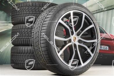 21" koła zimowe Cayenne COUPE Exclusive Design, komplet, felgi 9,5J x 21 ET46 + 11,0J x 21 ET49 + opony zimowe Continental 275/40 R21 + 305/35 R21, z czujnikami ciśnienia, czarny wysoki połysk + polerowana powierzchnia
