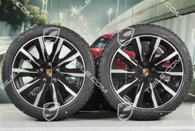 20" koła zimowe Taycan Tequipment Design, komplet, felgi 9J x 20 ET54 + 11J x 20 ET60 + NOWE opony zimowe Pirelli 245/45 R20 + 285/40 R20, czarny wysoki połysk