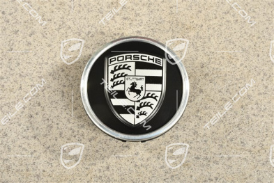 Wheel hub cap, black satin matt / crest silver
