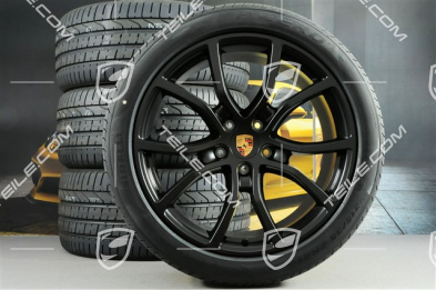 21" koła letnie Cayenne Exclusive Design, komplet, felgi 9,5J x 21 ET46 + 11,0J x 21 ET58 + opony letnie Pirelli P Zero 285/40 R21 + 315/35 R21, z czujnikami ciśnienia, czarny półmat satyna