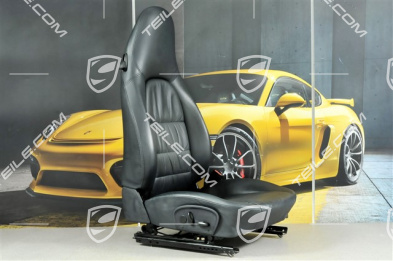 Sitz, el einstellbar, Leder, Metropolblau, Raffleder, Porsche Wappen, R