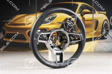 Multifunction steering wheel with paddles, 3-spoke, Leather, Black